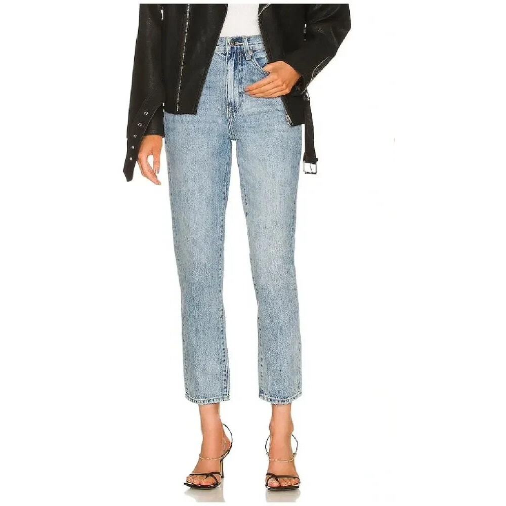 NWT Pistola Keaton Distressed High Rise Slim Straight Jean Cotton 26 Light Blue